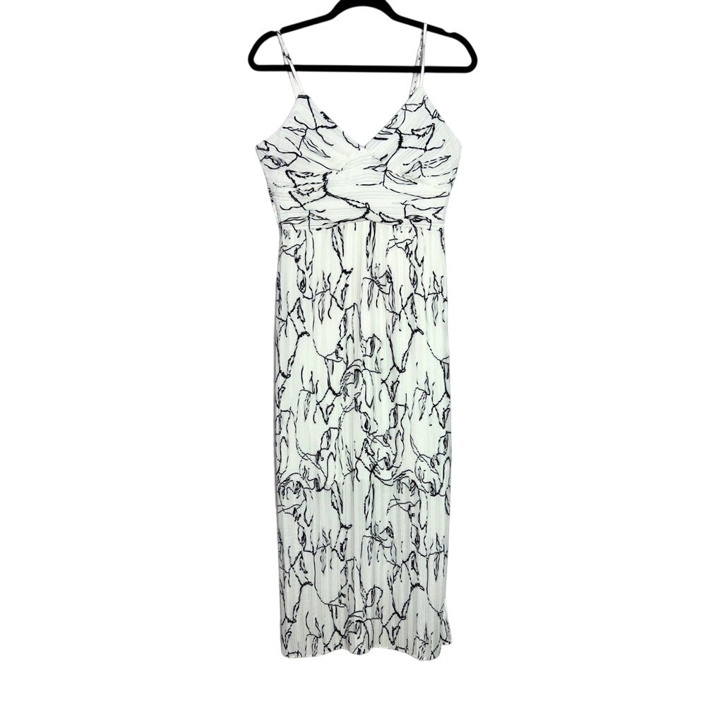 NWT Banana Republic Print Plissé Midi Dress White Print Sz 4 Tall